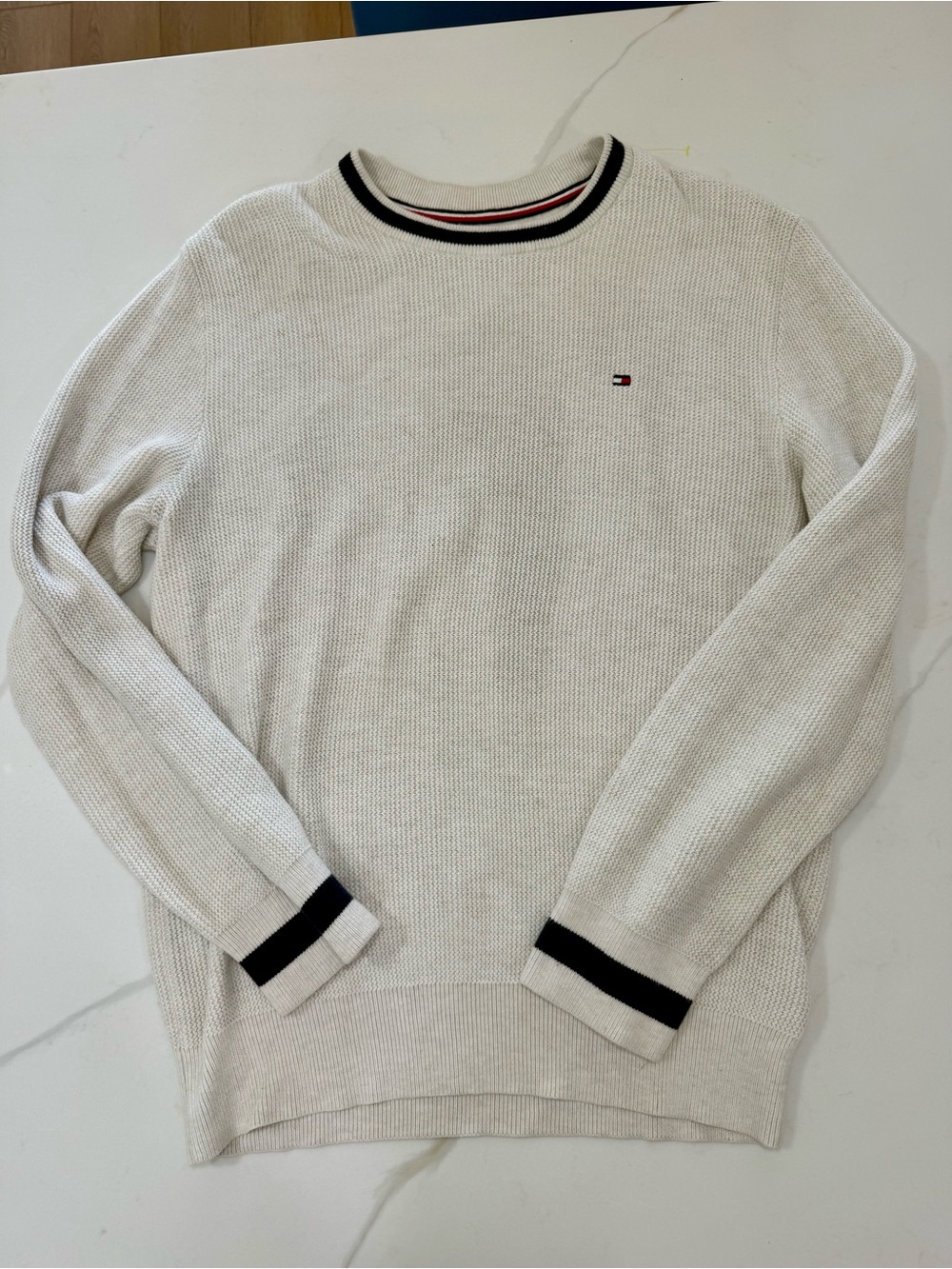 Tommy Hilfiger Cream Crewneck Sweater with Black Trim